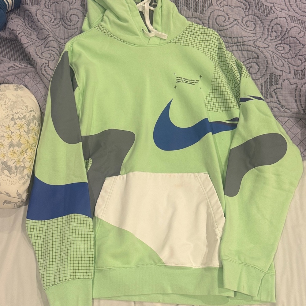 Nike Lime Green Hoodie with Blue and Gray Accents